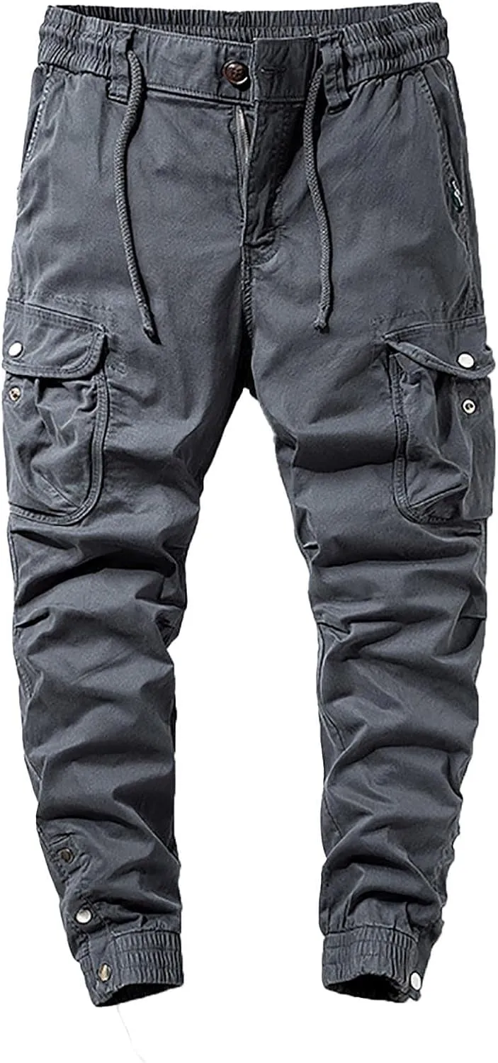 Men's Chino Pants Cargo Workout Lounge Jogger Work Tapered Streetwear Trousers Flap Pockets Baggy Pants