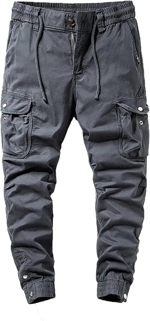 Men's Chino Pants Cargo Workout Lounge Jogger Work Tapered Streetwear Trousers Flap Pockets Baggy Pants