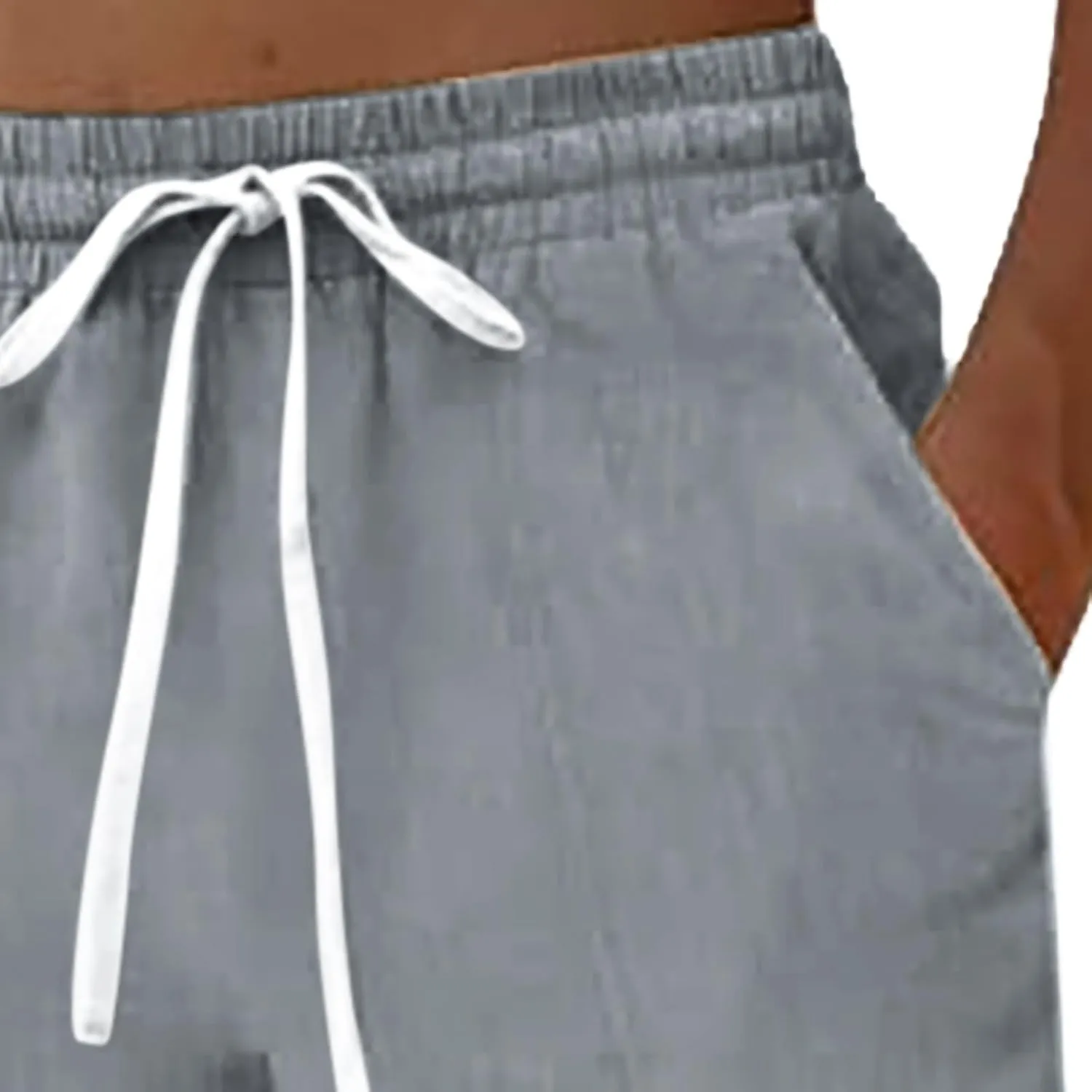 Mens Cotton Linen Drawstring Pants Casual Drawstring Summer Beach Pants Lightweight Breathable Trousers with Pockets
