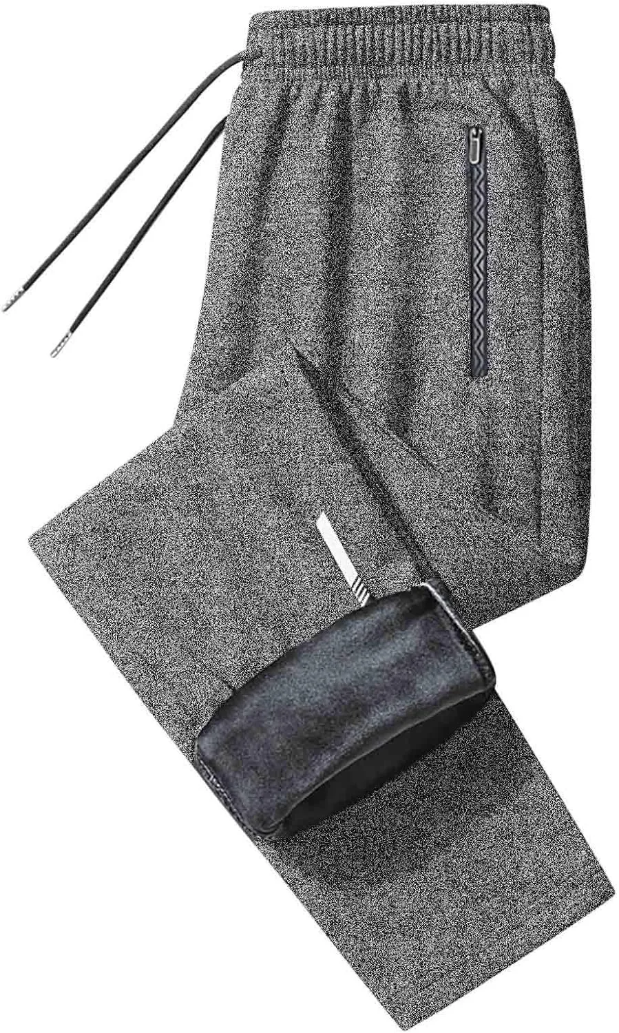 Men's Fleece Lined Pants Tapered Joggers Sweatpants with Zip Pockets Slim Fit Pants Workout Running Gym Sweat Pants