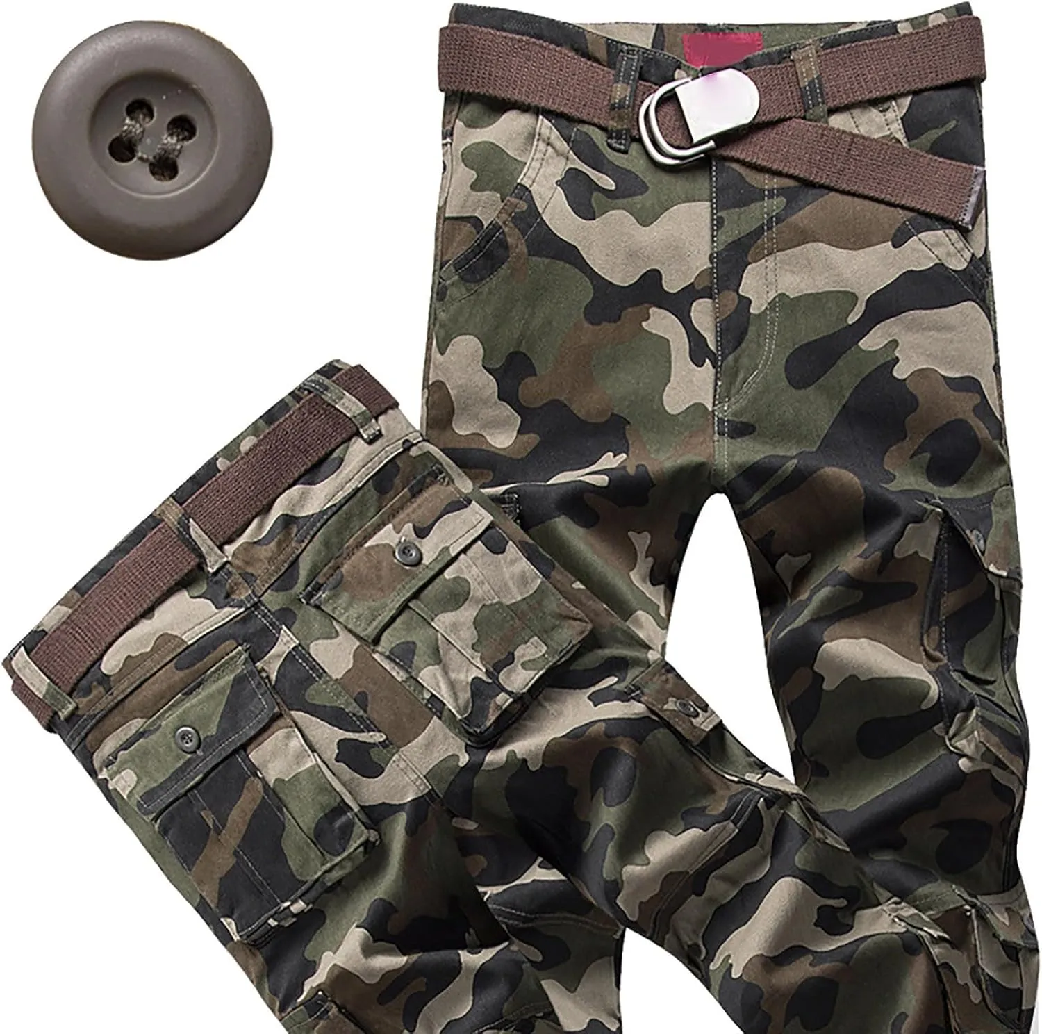 Men's Fleece Sweatpants Pants Men's Elastic Multi Pocket Pants Outdoor Straight Tube Quick Dry Cargo Hiking Pants