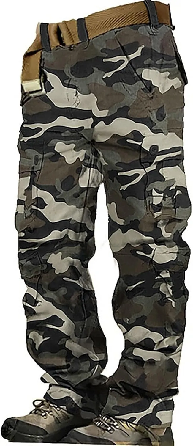 Men's Fleece Sweatpants Pants Men's Elastic Multi Pocket Pants Outdoor Straight Tube Quick Dry Cargo Hiking Pants