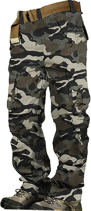 Men's Fleece Sweatpants Pants Men's Elastic Multi Pocket Pants Outdoor Straight Tube Quick Dry Cargo Hiking Pants