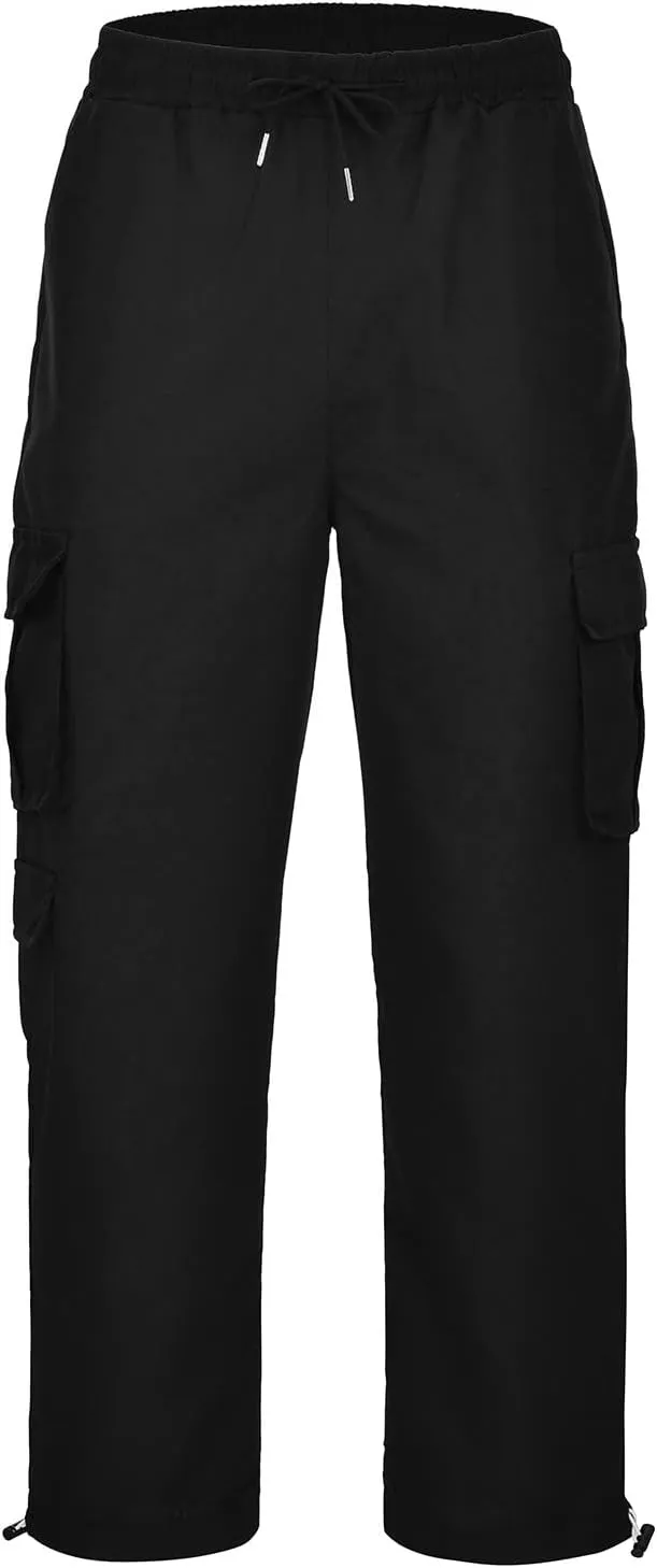 Mens Heavyweight Fleece Cargo Sweatpants Baggy Loose Fit Elastic Waist Athletic Jogger Sweatpants with Multi-Pockets