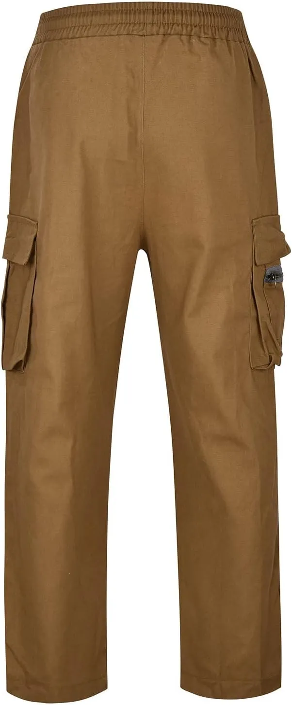 Mens Heavyweight Fleece Cargo Sweatpants Baggy Loose Fit Elastic Waist Athletic Jogger Sweatpants with Multi-Pockets