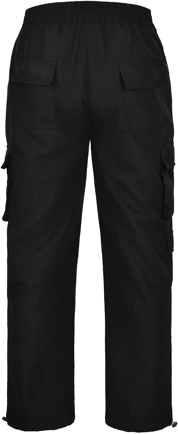 Mens Heavyweight Fleece Cargo Sweatpants Baggy Loose Fit Elastic Waist Athletic Jogger Sweatpants with Multi-Pockets