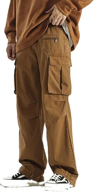 Mens Heavyweight Fleece Cargo Sweatpants Baggy Loose Fit Elastic Waist Athletic Jogger Sweatpants with Multi-Pockets