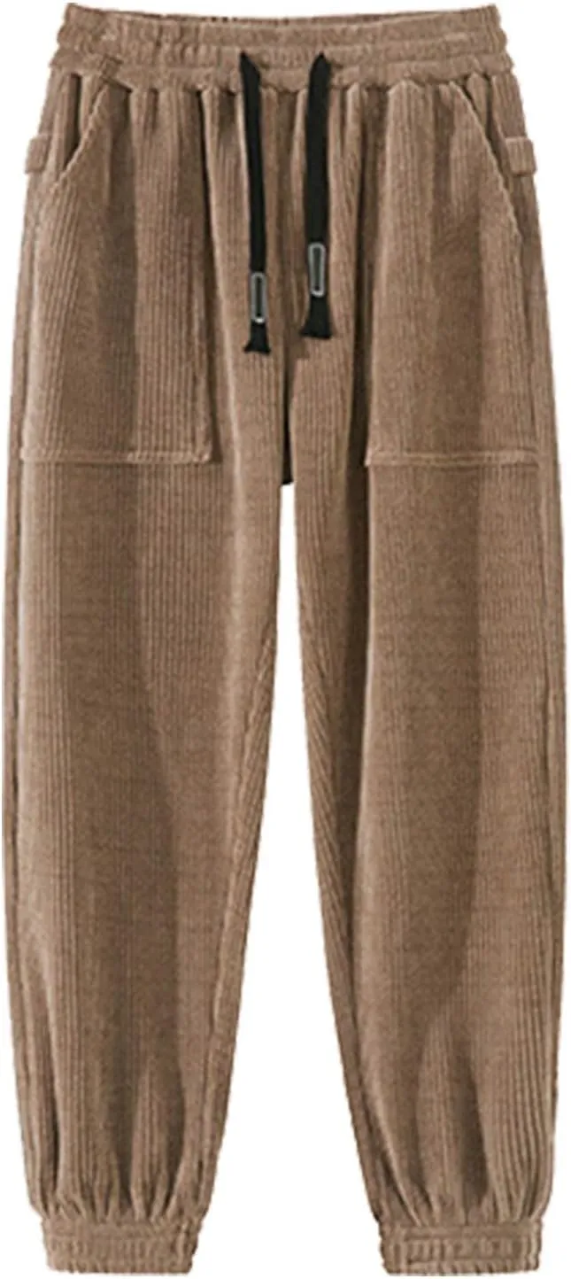 Mens Korean Corduroy Pants Casual Loose Fit Fashion Hip Hop Streetwear Chino Cargo Sweatpant Skater Pants with Pocket