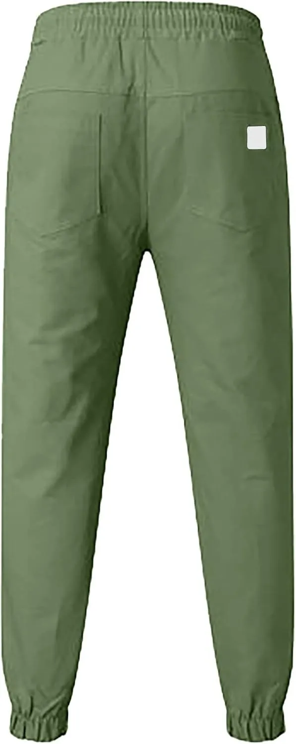 Mens Linen Cotton Pants Lightweight Mens Hiking Pants Cargo Pant Zipper Pocket Streetwear Pants Men White Loose Pant