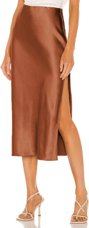 Midi Satin Skirts for Women with Slit Silk Skirts for Women High Waist Silky Side Split Party Flared Casual A Line Midi Skirt