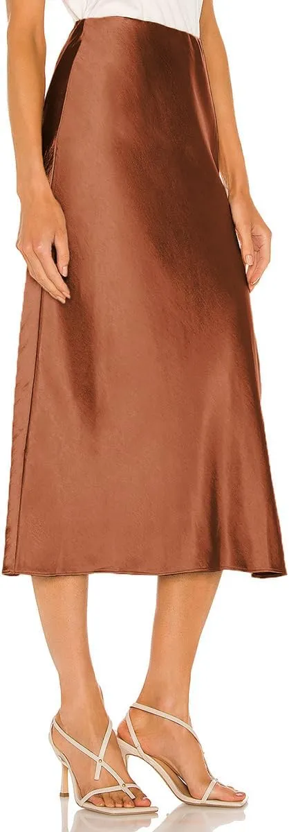 Midi Satin Skirts for Women with Slit Silk Skirts for Women High Waist Silky Side Split Party Flared Casual A Line Midi Skirt