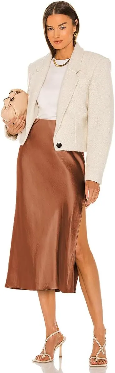 Midi Satin Skirts for Women with Slit Silk Skirts for Women High Waist Silky Side Split Party Flared Casual A Line Midi Skirt