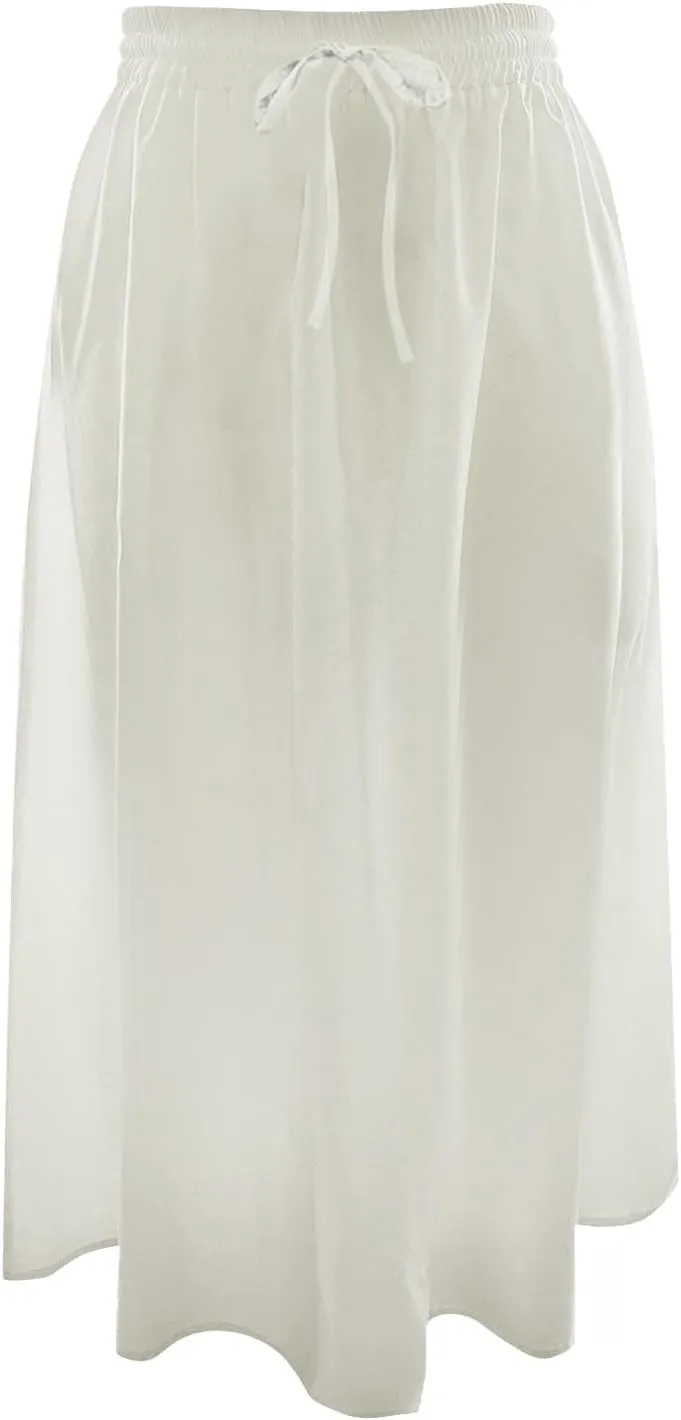 Midi Skirts for Women 2025 Summer Drawstring Elastic Waisted Flowy Swing S-Line Vacation Beach Skirt with Pockets
