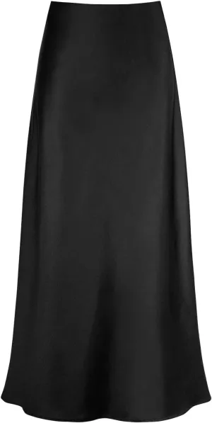 Midi Skirts for Women High Waist Soft Silk Satin Back Zipper Summer Casual Midi Length Flowy Pleated Elastic Skirt
