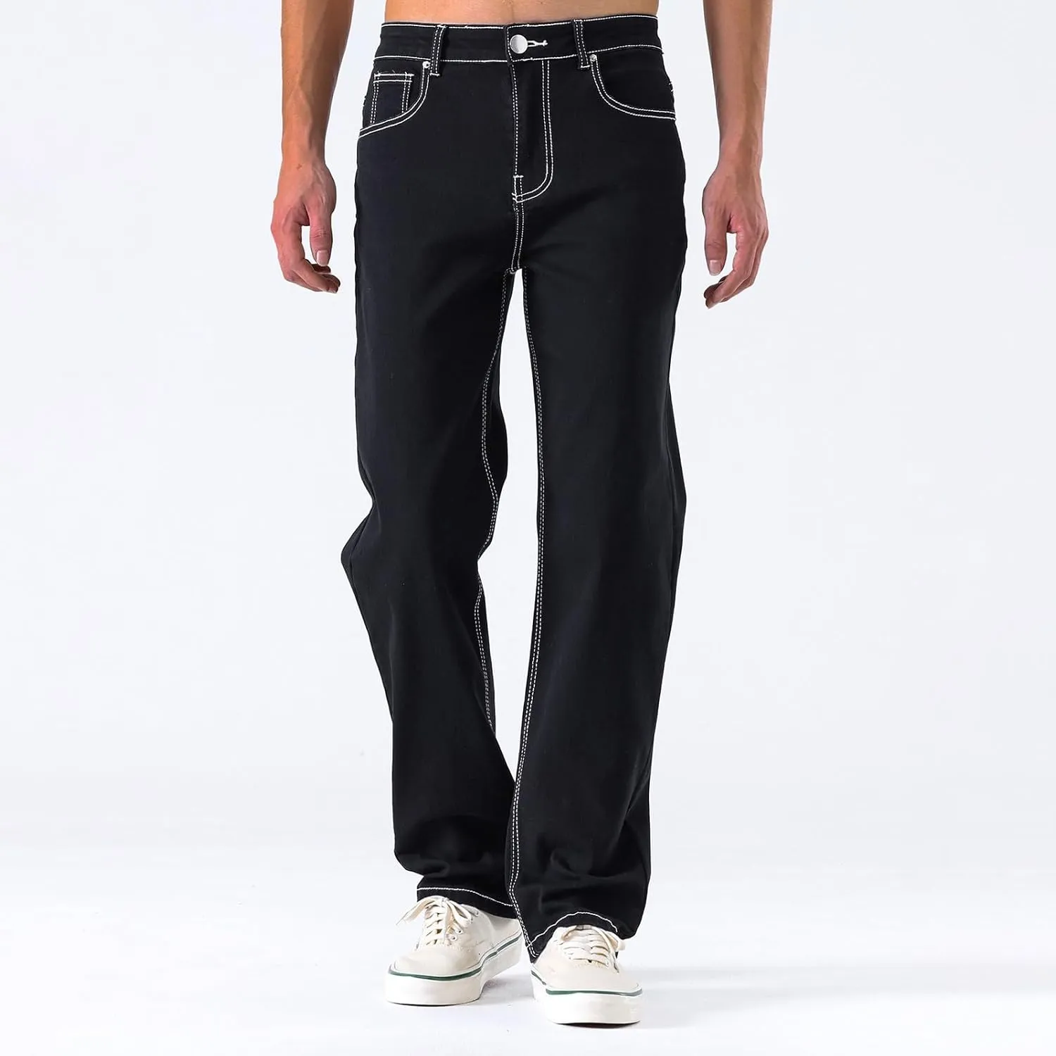 MIDOO Jeans Pants for Men Slim Fit Casual Aesthetic Jeans Straight Leg Pants Lightweight Loose Stretch Denim Pants Trousers