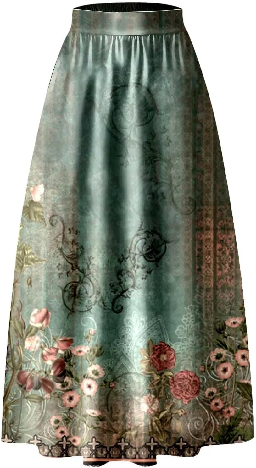 Miyaomn Women's Boho Floral Printed Maxi Skirt Summer Beach High Waisted Mopping Floor Length A Line Long Skirts with Pockets