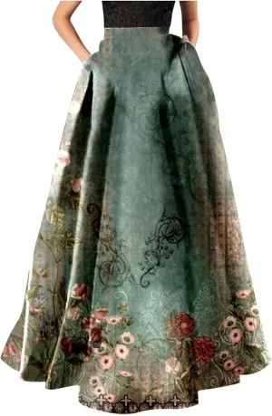 Miyaomn Women's Boho Floral Printed Maxi Skirt Summer Beach High Waisted Mopping Floor Length A Line Long Skirts with Pockets