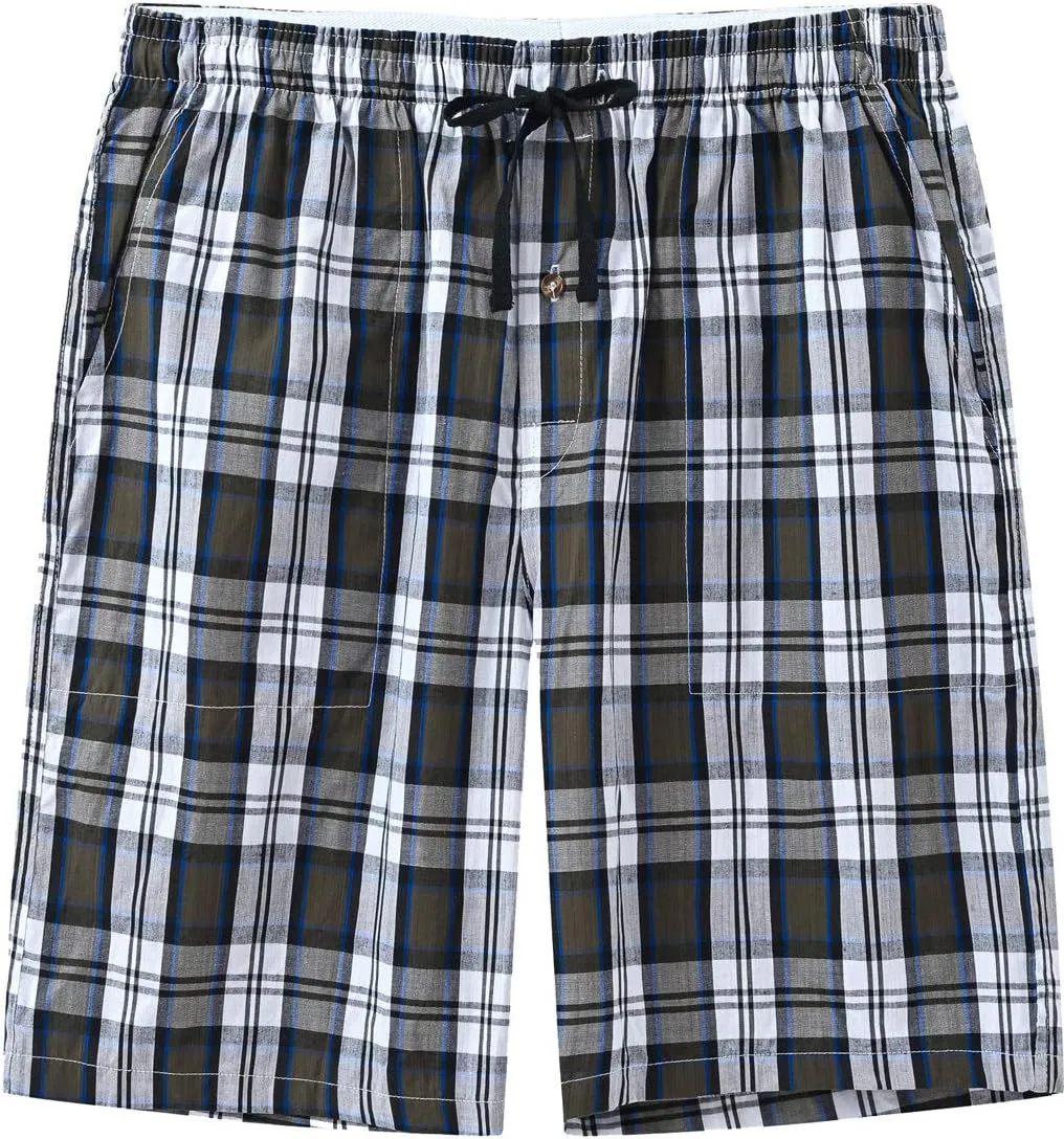 MoFiz Men's Sleepwear Shorts Pajama Bottom Lounge Short Plaid Button Open Fly 3Pack