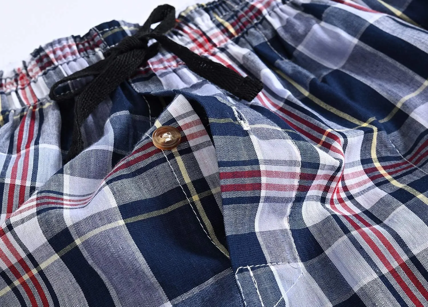 MoFiz Men's Sleepwear Shorts Pajama Bottom Lounge Short Plaid Button Open Fly 3Pack
