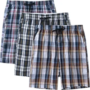 MoFiz Men's Sleepwear Shorts Pajama Bottom Lounge Short Plaid Button Open Fly 3Pack