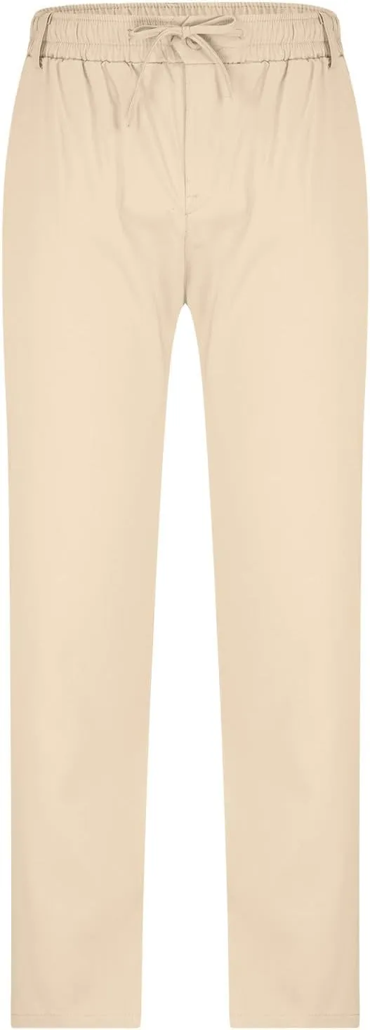 NATHGAM Straight Leg Pants for Men Elastic Waist Drawstring Trousers Lightweight Comfy Slim Fit Work Office Pants with Pocket