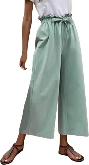 niuwa Womens Summer Cotton Linen Casual Long Pant High Waist Loose Fit Casual Trousers Comfy Pants (Mint Green, M)