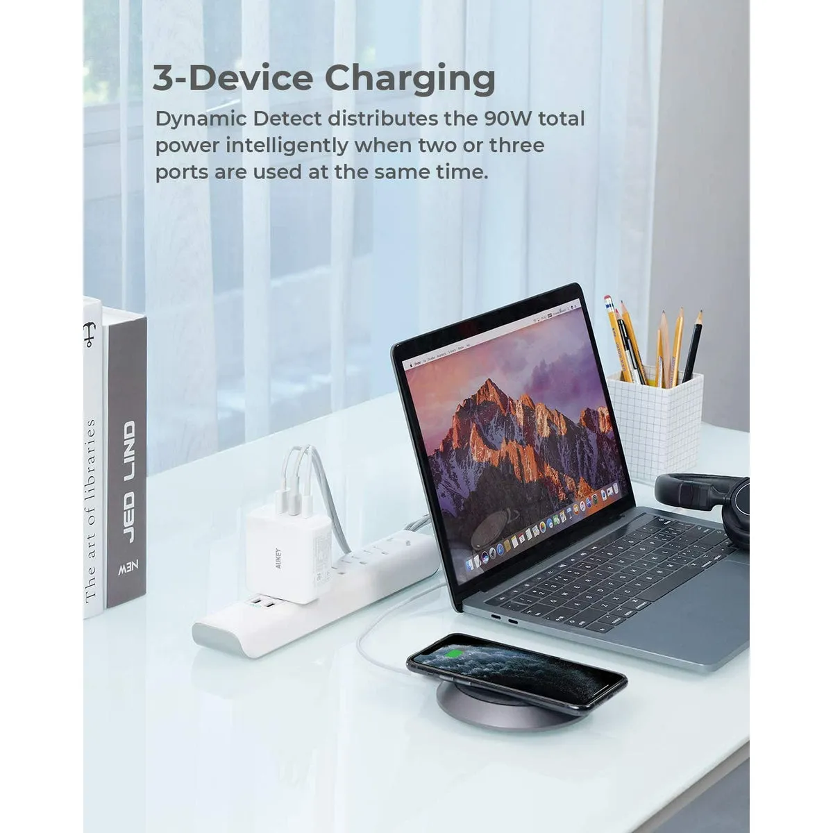 Omnia Mix3 90W GaN 3-Port Fast USB and USB-C PD Wall Charger