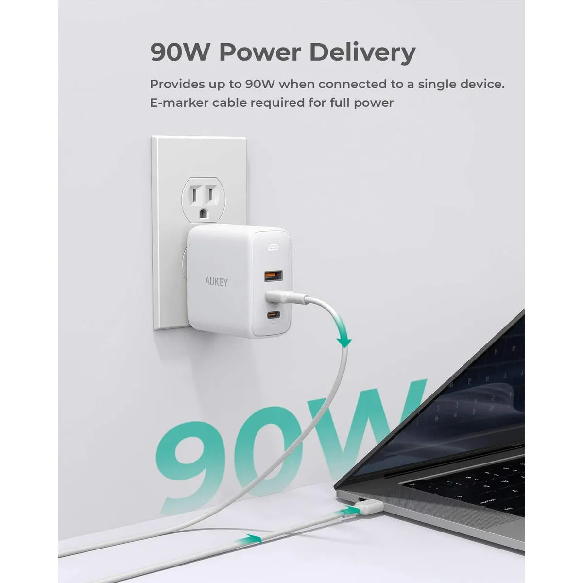 Omnia Mix3 90W GaN 3-Port Fast USB and USB-C PD Wall Charger