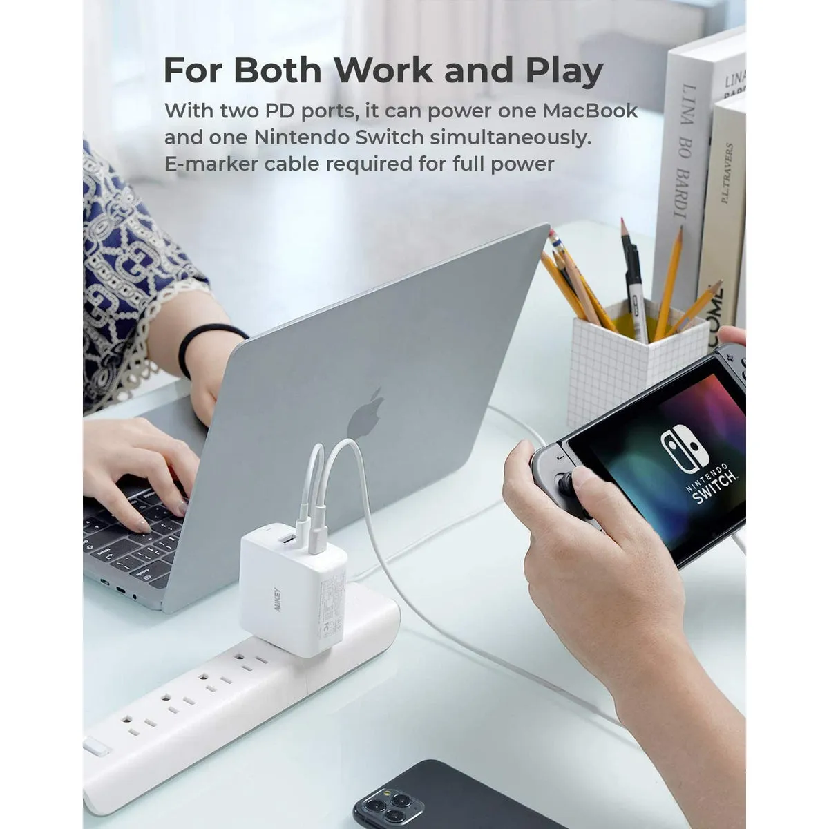 Omnia Mix3 90W GaN 3-Port Fast USB and USB-C PD Wall Charger