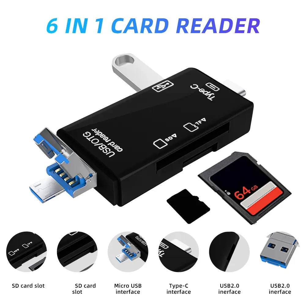 OTG Type C SD TF Card Reader 6 in 1 USB 3.0 Micro USB Flash Drive