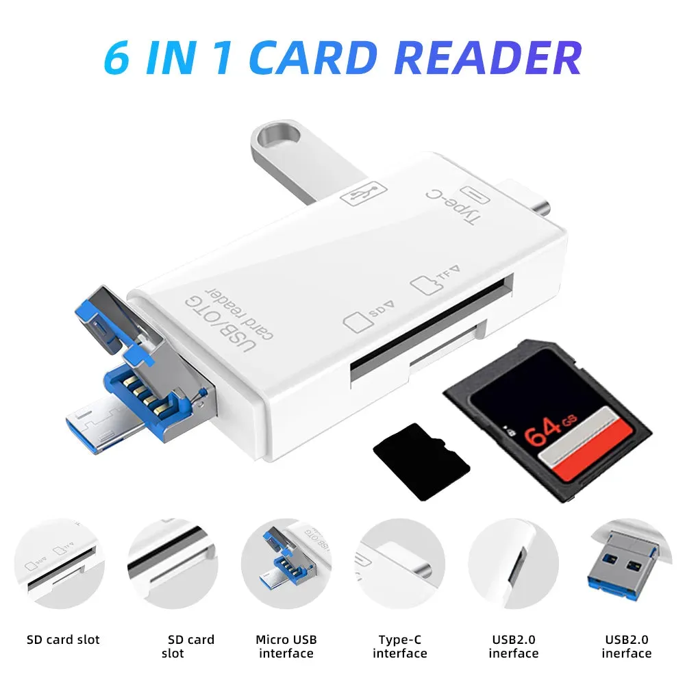 OTG Type C SD TF Card Reader 6 in 1 USB 3.0 Micro USB Flash Drive