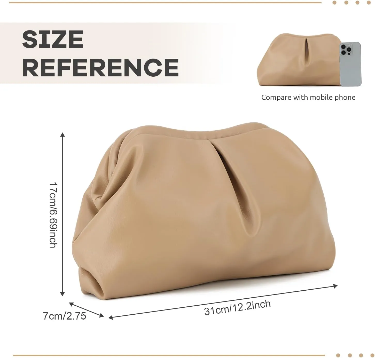 Oweisong Soft Leather Clutch Purse for Women Silver Cloud Evening Handbag Ruched Dumpling Bag for Vacation Party