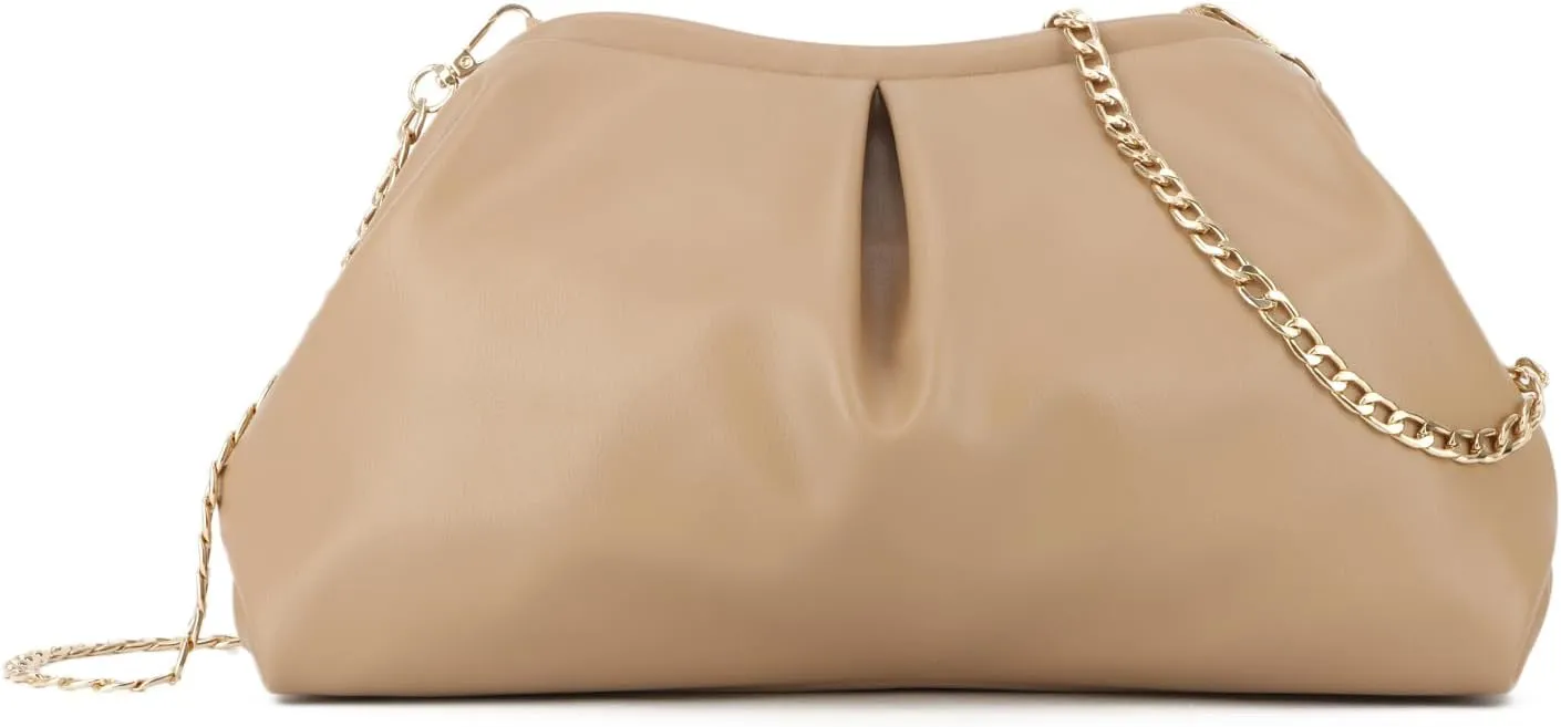 Oweisong Soft Leather Clutch Purse for Women Silver Cloud Evening Handbag Ruched Dumpling Bag for Vacation Party