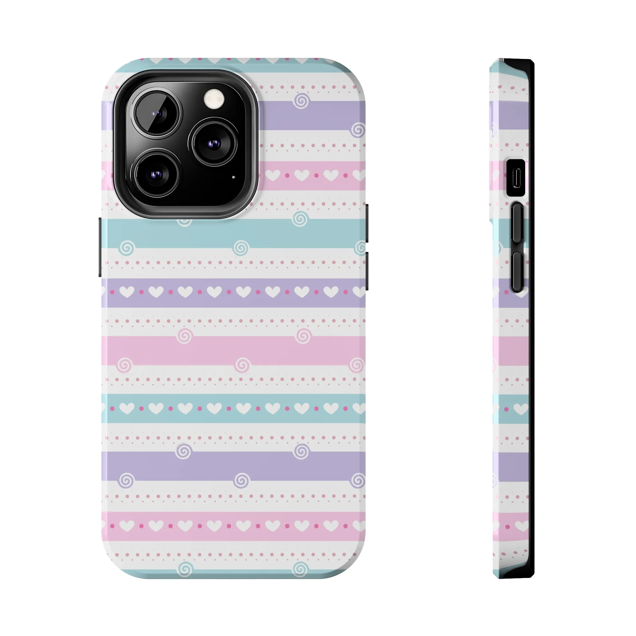 Pastel Stripes and Hearts print design Tough Phone Case compatible with a large variety of iphone models