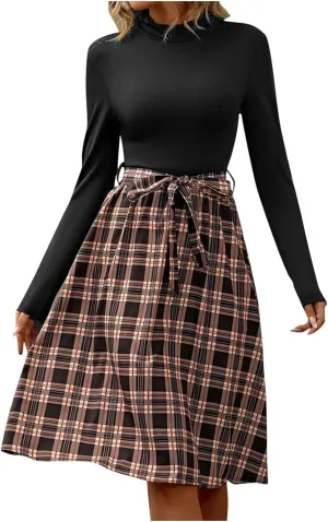 Plaid Skirt for Women High Waisted with Tie Aline Pleated Knee Length Fashion Skirt 2025 New School Uniform Cosplay