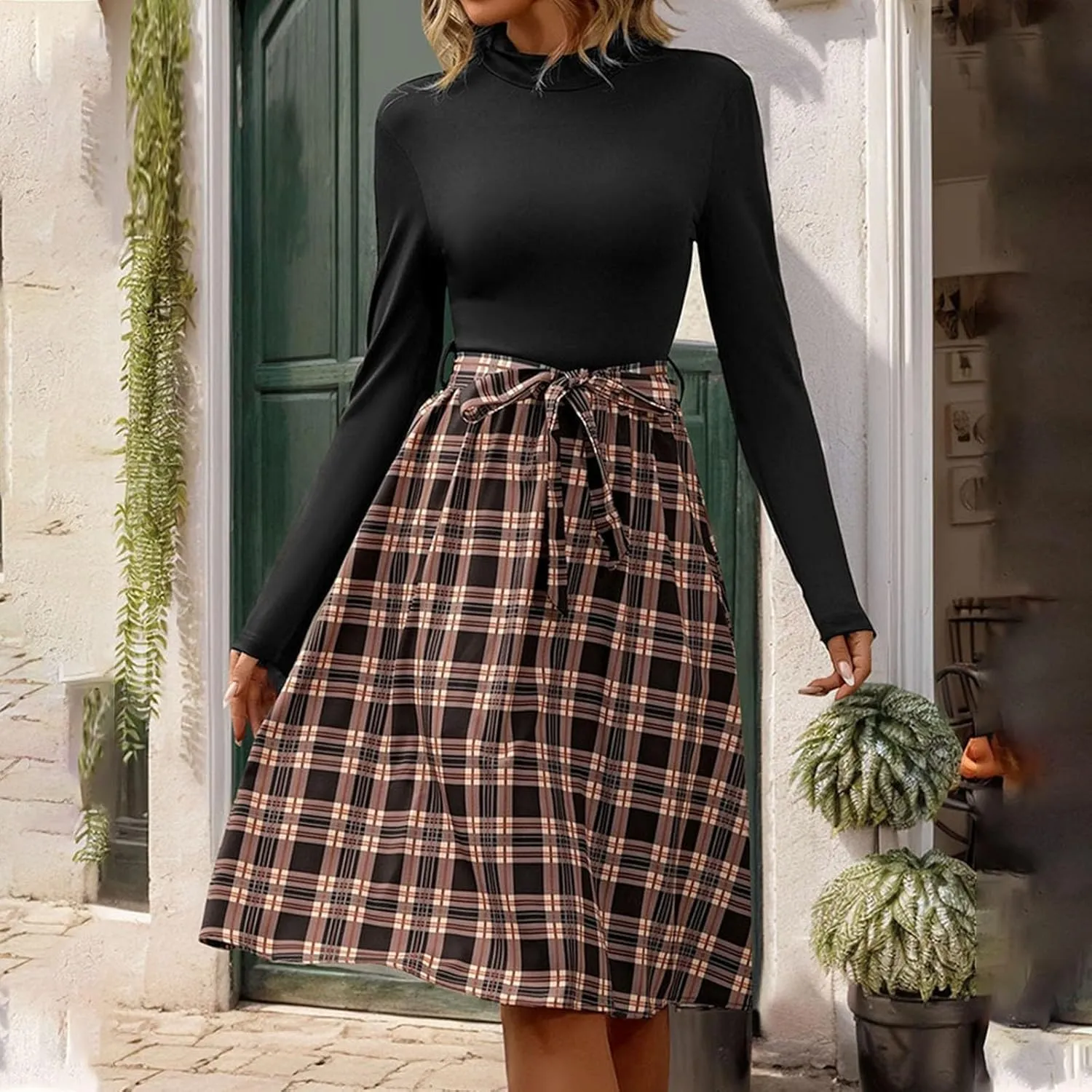 Plaid Skirt for Women High Waisted with Tie Aline Pleated Knee Length Fashion Skirt 2025 New School Uniform Cosplay