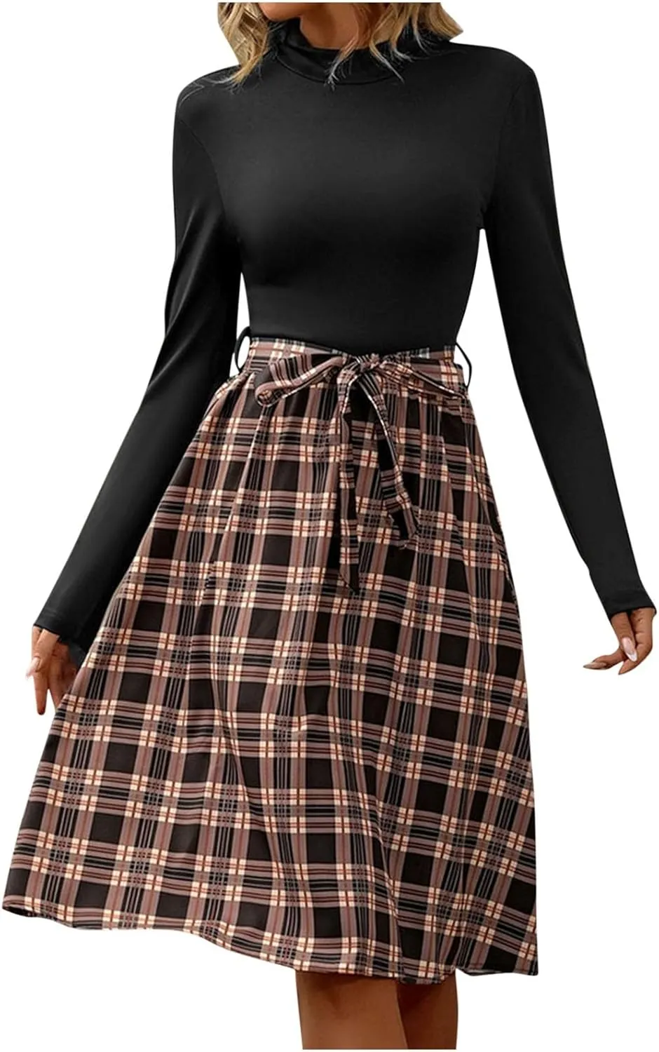 Plaid Skirt for Women High Waisted with Tie Aline Pleated Knee Length Fashion Skirt 2025 New School Uniform Cosplay