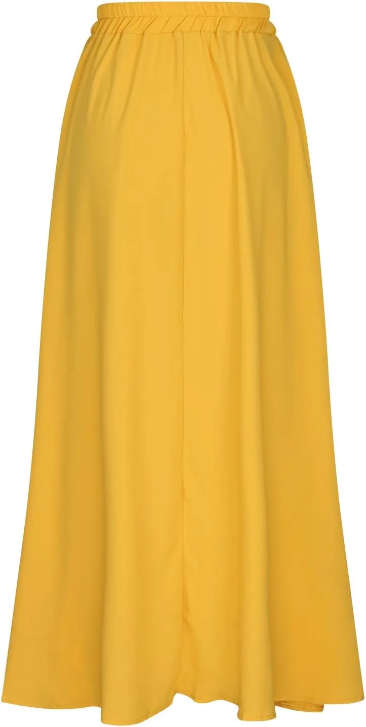 Pleated Maxi Skirts for Women, High Waist Large Swing A-Line Skirts Retro Flowy Elastic Full Length Formal Skirts