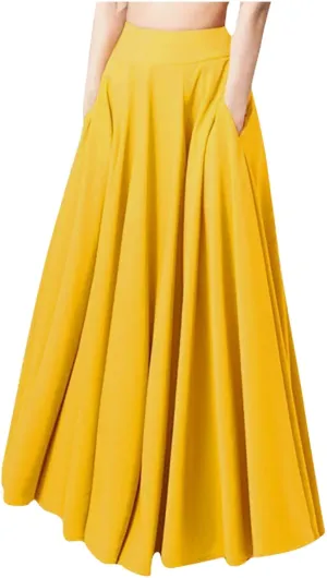 Pleated Maxi Skirts for Women, High Waist Large Swing A-Line Skirts Retro Flowy Elastic Full Length Formal Skirts