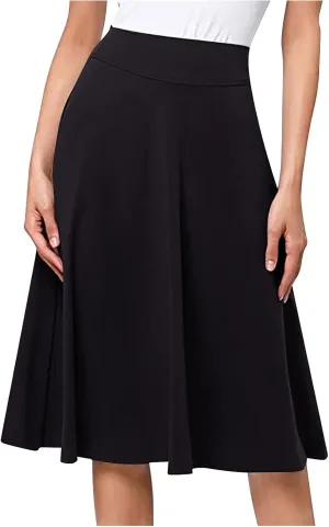 Pleated Midi Skirts for Women, 2024 Summer Fashion Long High Waisted Flare Casual Stretch Knit Knee Length Skirt