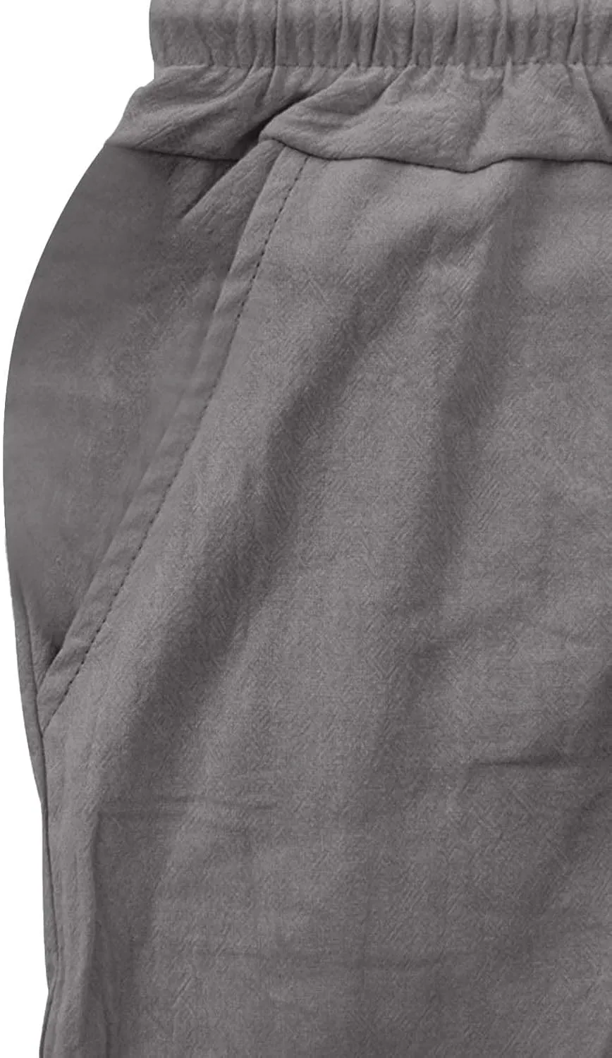 Plus Size Linen Pants for Men Summer Elastic Waist Drawstring Trouser with Pockets Casual Light Loose Fit Beach Pant