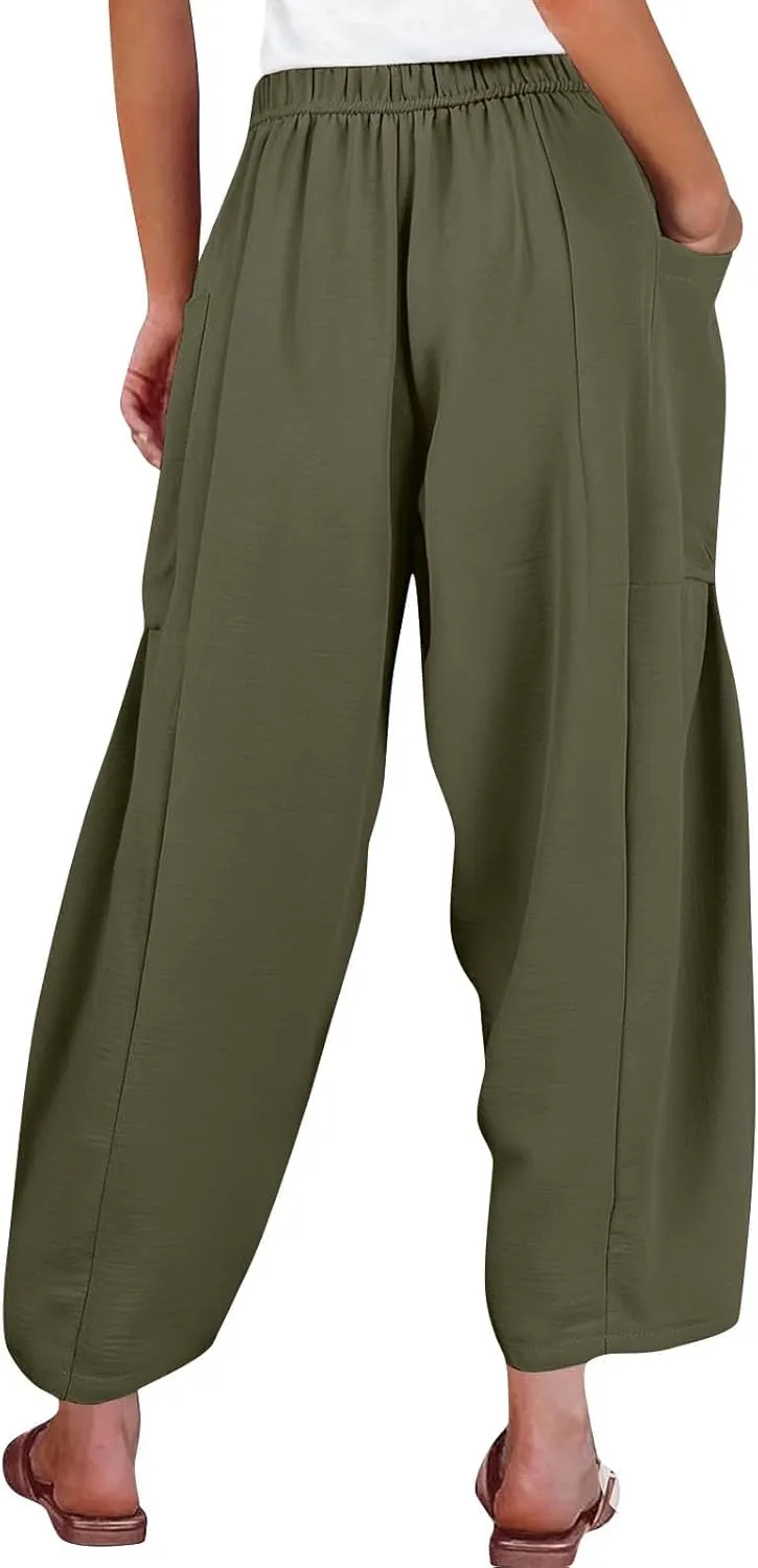 Plus Size Womens Wide Leg Pants High Waisted Casual Boho Pants Loose Flowy Palazzo Summer Beach Vacation Trousers