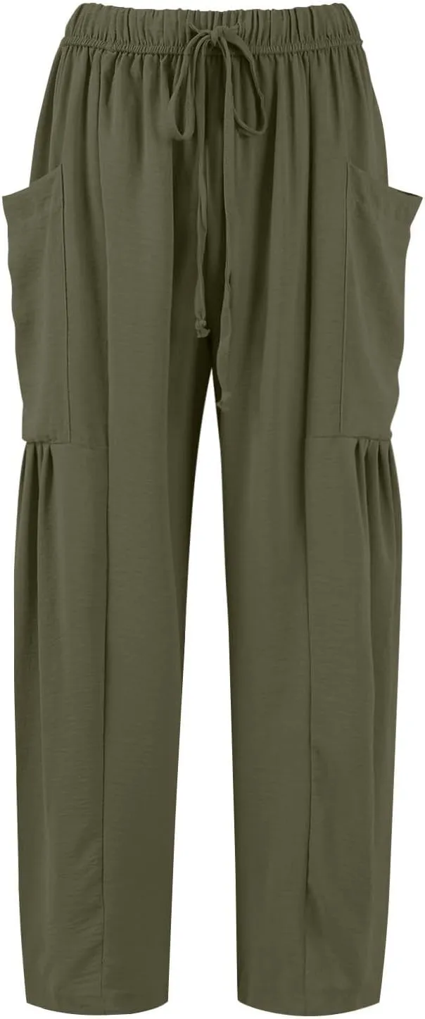 Plus Size Womens Wide Leg Pants High Waisted Casual Boho Pants Loose Flowy Palazzo Summer Beach Vacation Trousers