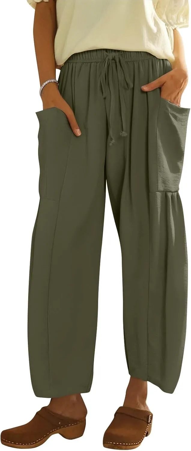 Plus Size Womens Wide Leg Pants High Waisted Casual Boho Pants Loose Flowy Palazzo Summer Beach Vacation Trousers