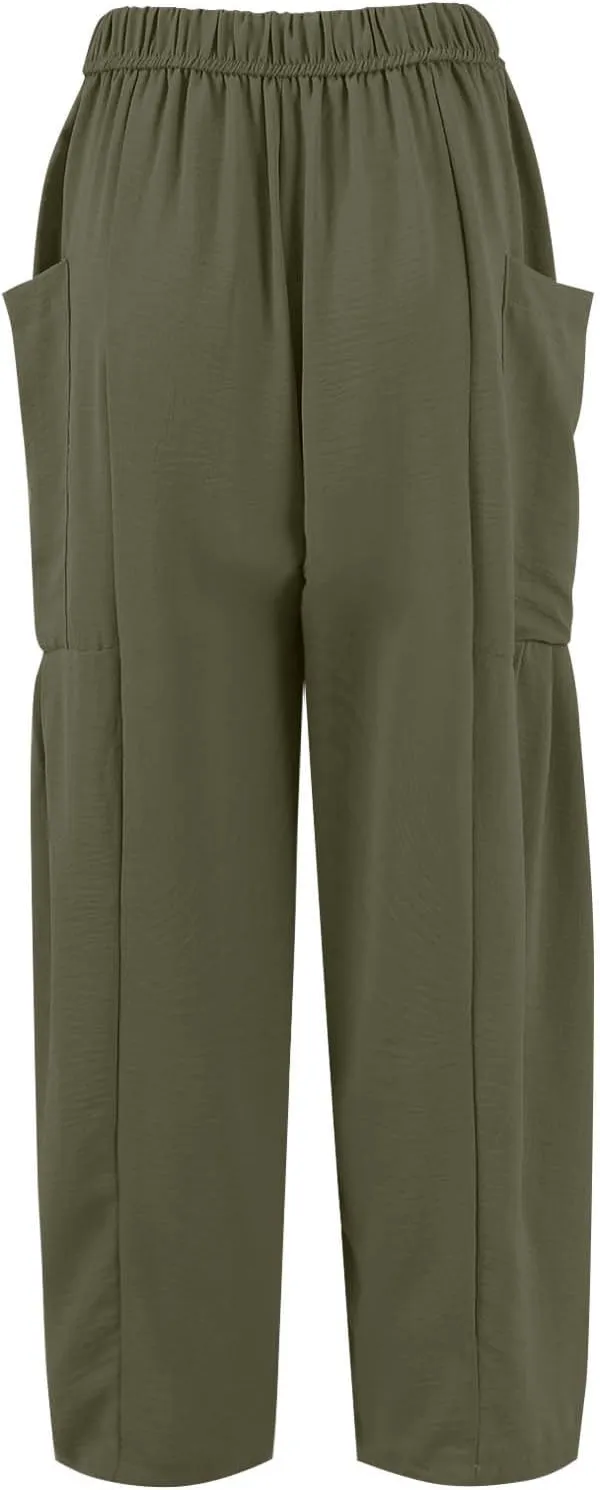 Plus Size Womens Wide Leg Pants High Waisted Casual Boho Pants Loose Flowy Palazzo Summer Beach Vacation Trousers