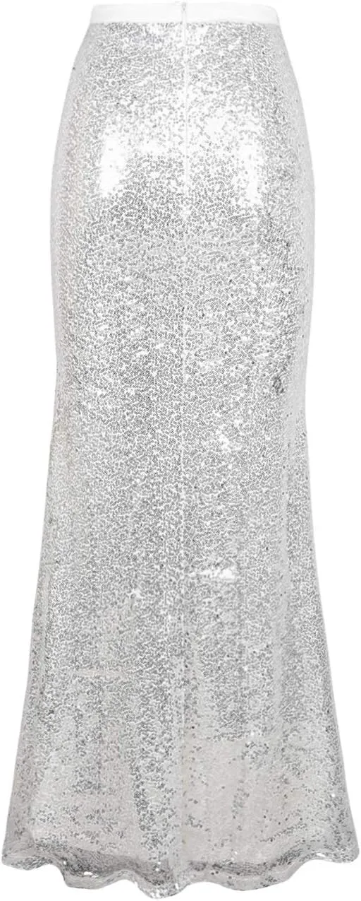 PrettyGuide Women's Sequin Maxi Skirt Glitter Bodycon Long Mermaid Skirt Formal Skirts