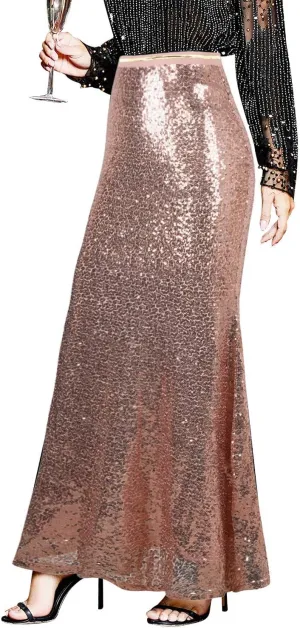 PrettyGuide Women's Sequin Maxi Skirt Glitter Bodycon Long Mermaid Skirt Formal Skirts