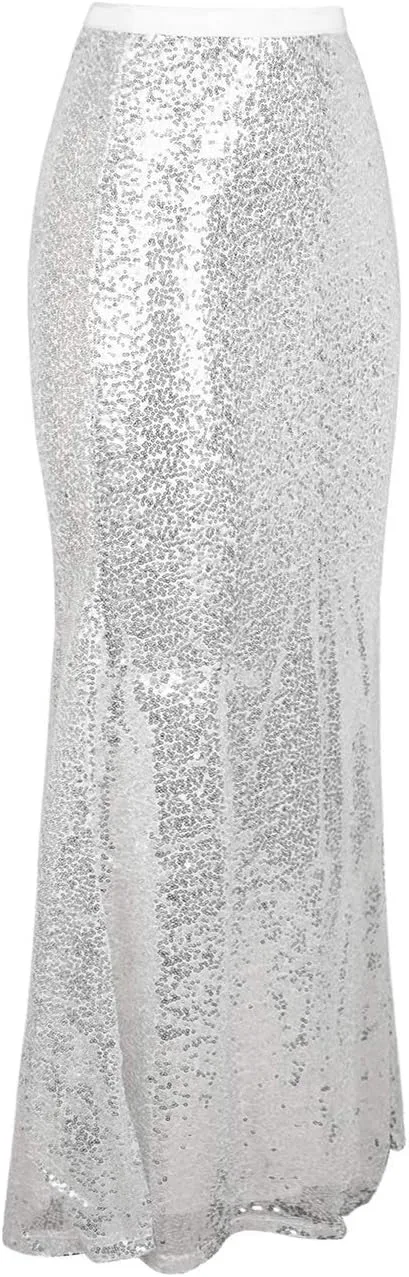 PrettyGuide Women's Sequin Maxi Skirt Glitter Bodycon Long Mermaid Skirt Formal Skirts