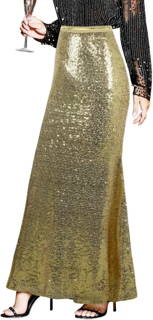 PrettyGuide Women's Sequin Maxi Skirt Glitter Bodycon Long Mermaid Skirt Formal Skirts