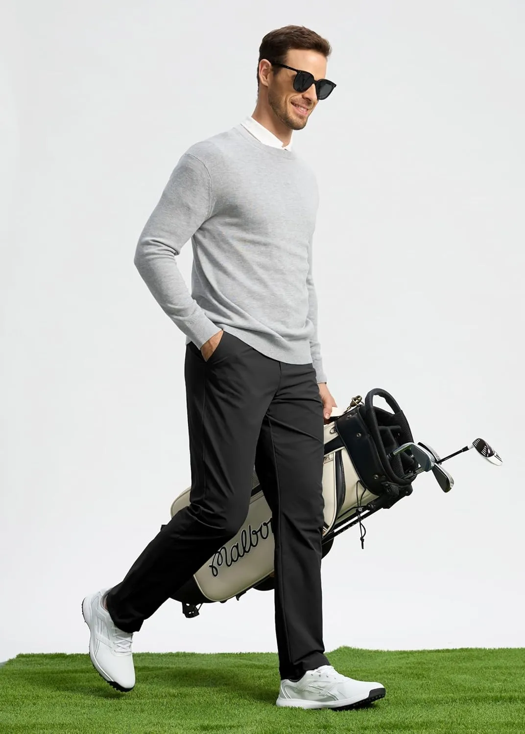 Pudolla Men's Golf Pants Stretch Work Dress Comfy Pants 30"/32"/34" Lightweight Quick Dry Casual Slacks Trousers with Pockets